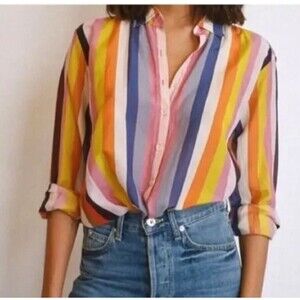Xirena Beau Barcelona Colorful Stripe Button Front Shirt Size Large